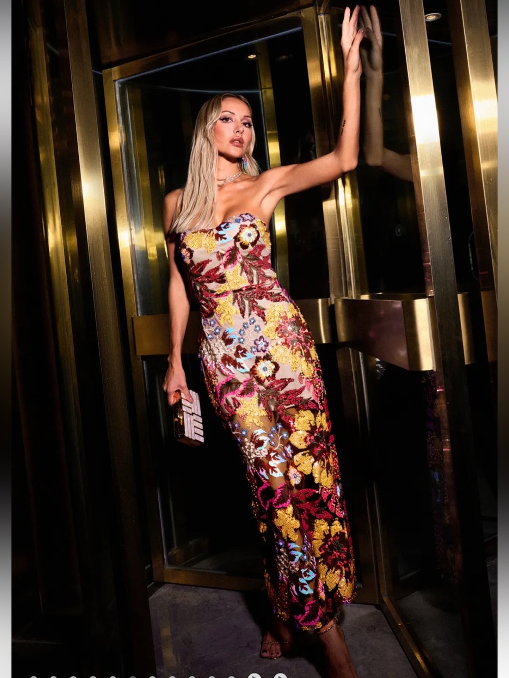 NWT Bella Barnett Satu Floral Maxi Dress Sequin Small cocktail Bodycon Bronx